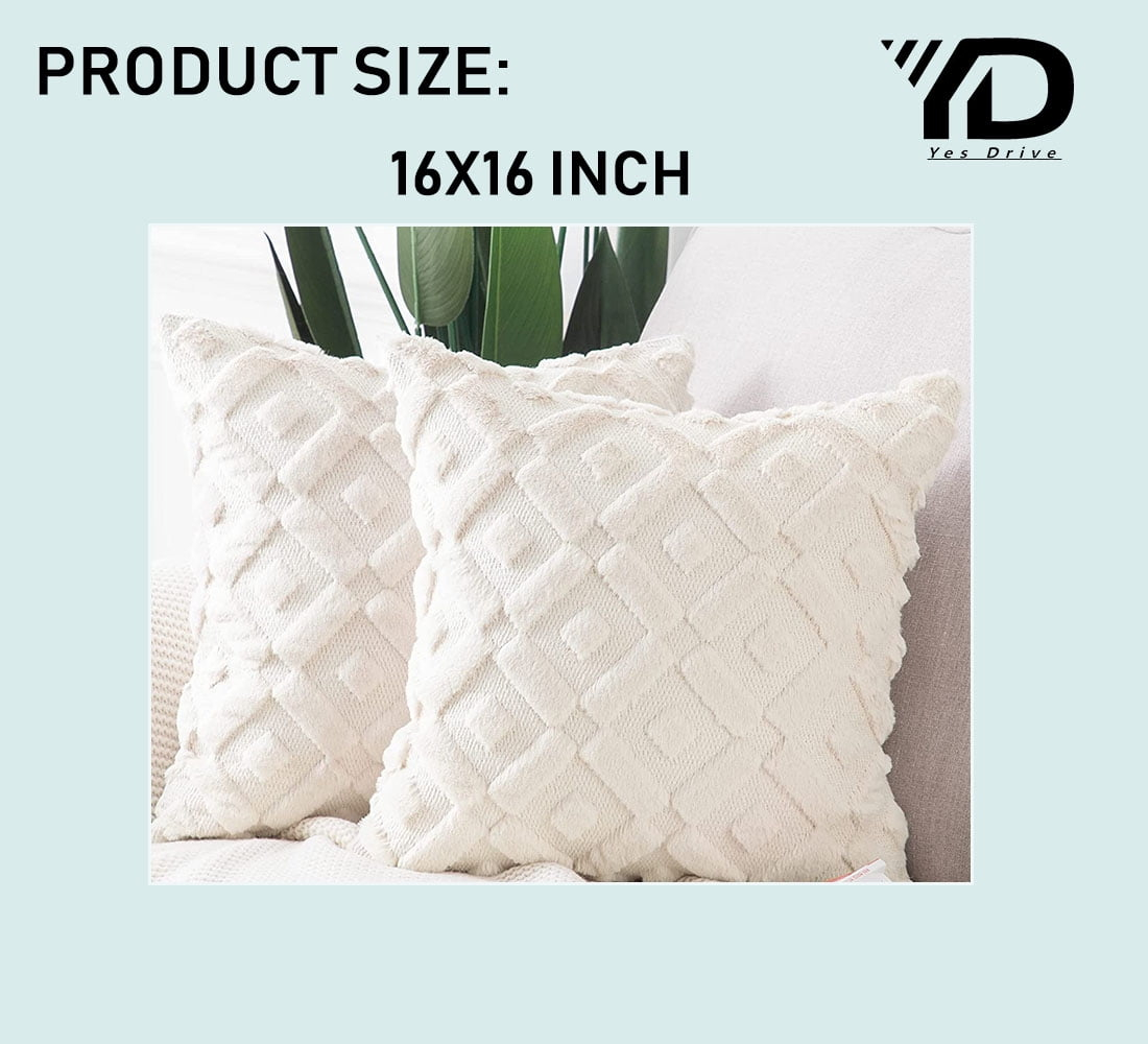 Set of 2 Soft Plush Short Wool Velvet Decorative Throw Pillow Covers Square Luxury Style Cushion Case Pillow Shell for Sofa Bedroom