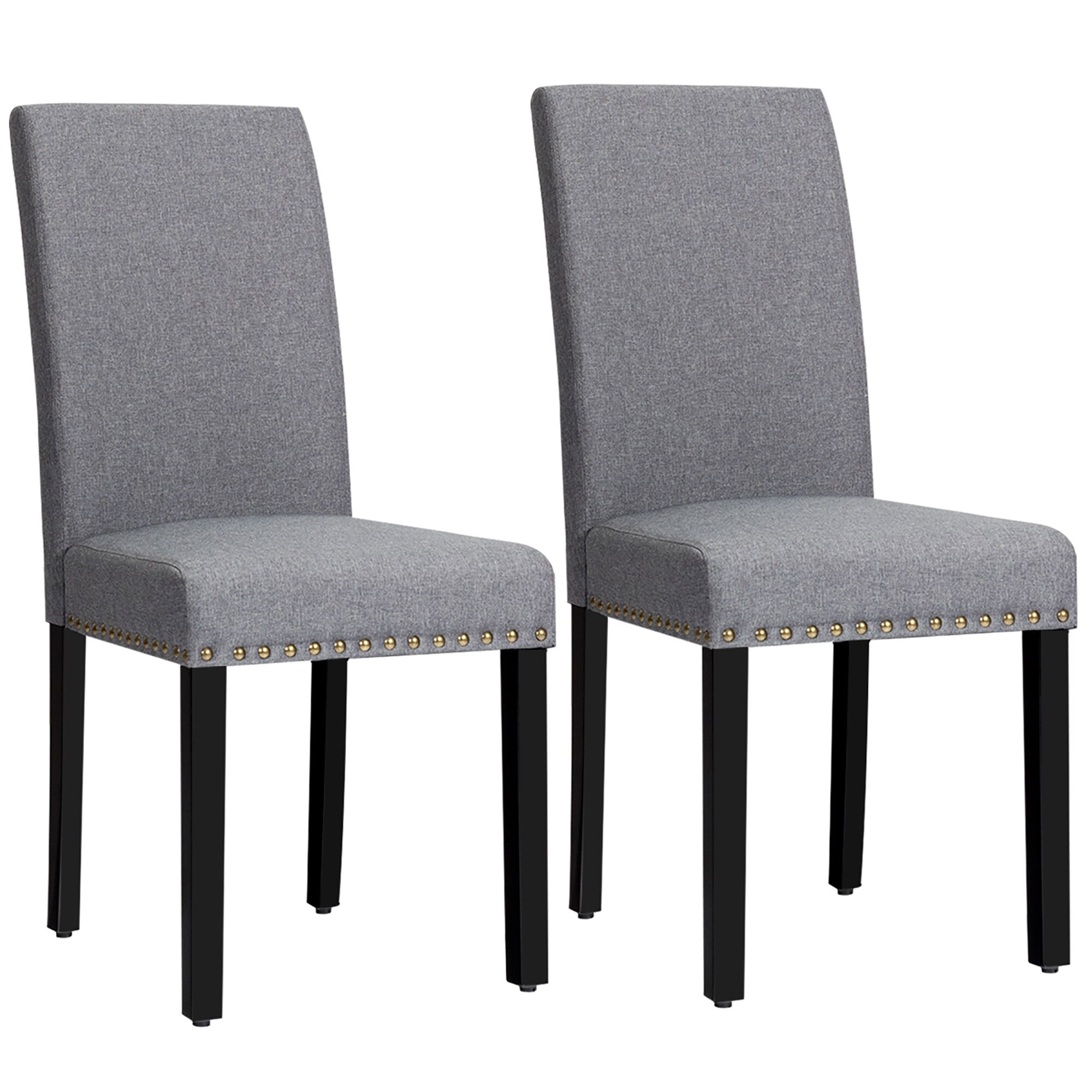 Set of 2 Upholstered Dining Chairs Linen Fabric Side Chairs Grey