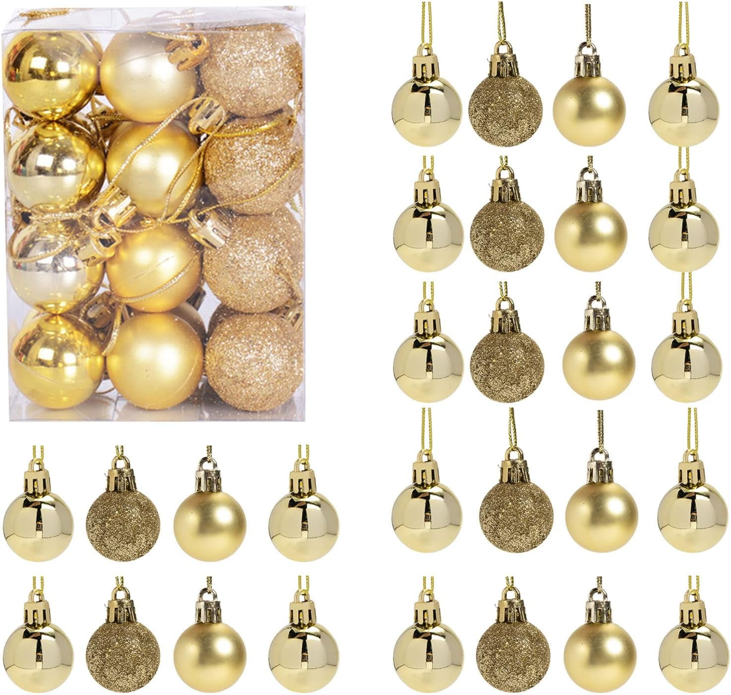 Set of 24 Mini Shatterproof Christmas Balls Tree Ornaments Party Decoration, 3cm/1.1inch gold 3cm
