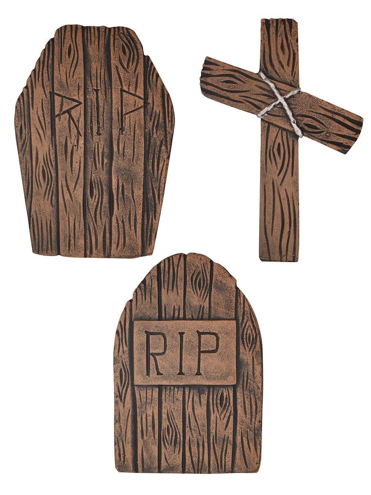 Set of 3 Wood Look R.I.P 2 Foot Tombstone