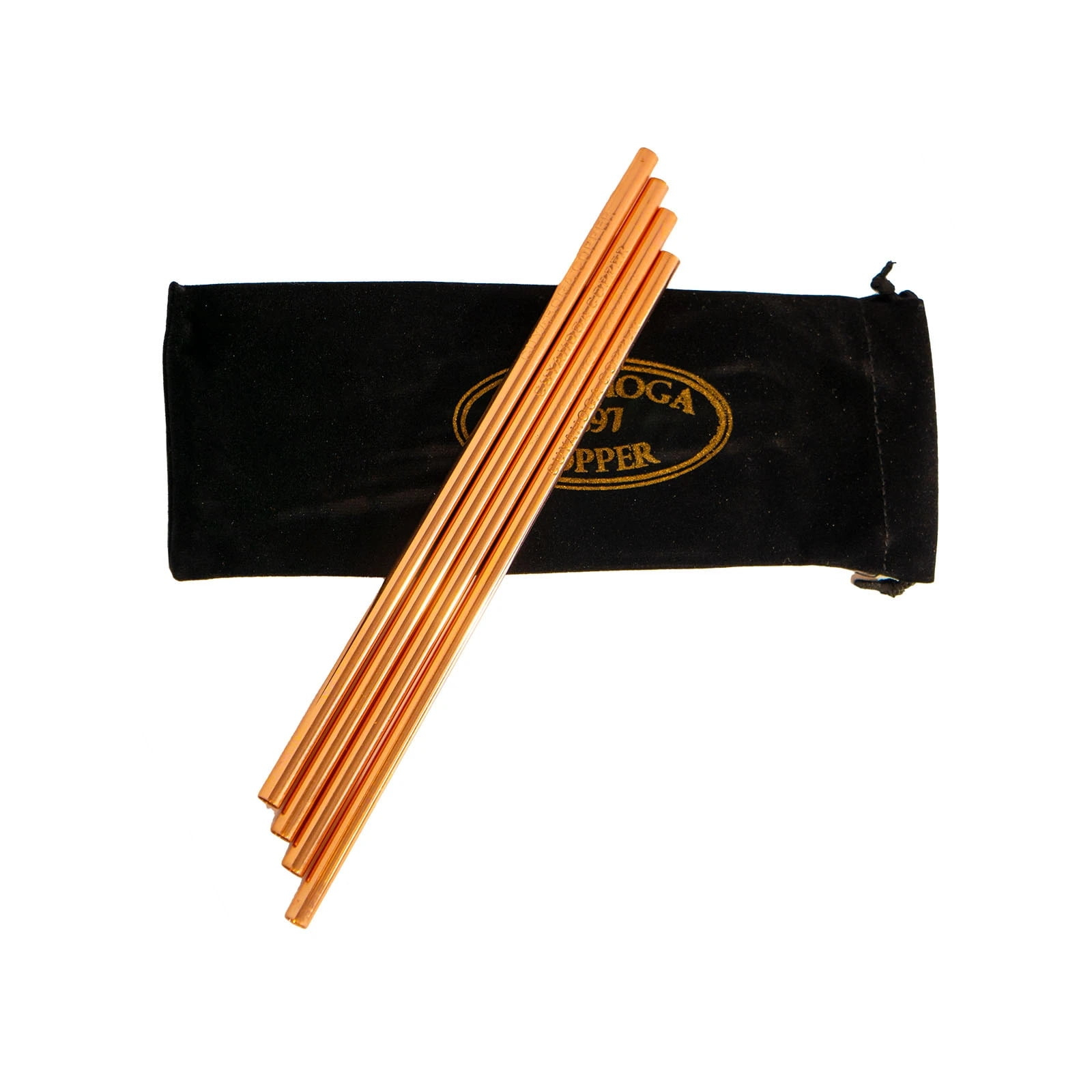 Set of 4 - Engraved Pure Copper Drinking Straws in Black Velvet Bag with Cleaning Brush. Part of the 1897 Collection from Cuyahoga Copper