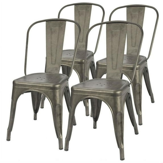 Flamaker Metal Dining Chairs Indoor-Outdoor Use Stackable Side Chairs with Back Industrial Kitchen Classic Trattoria Chair Set of 4 (Black)