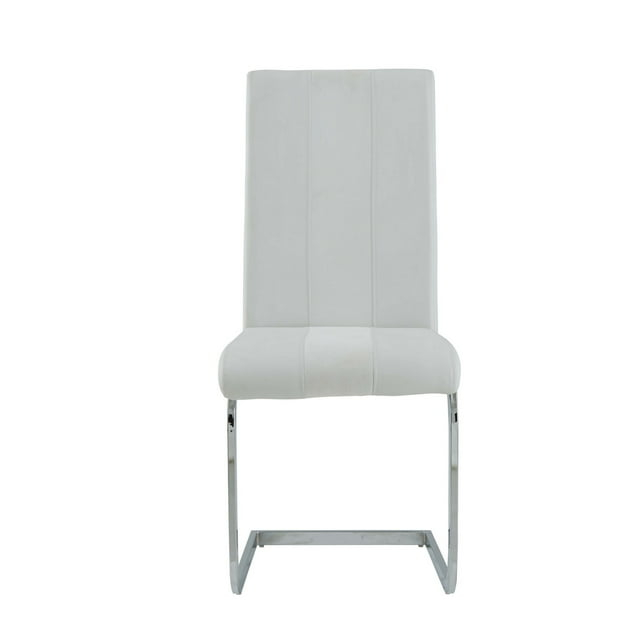 White Two Toned Dining Chairs with Silver Tone Metal Base - Pack of 4
