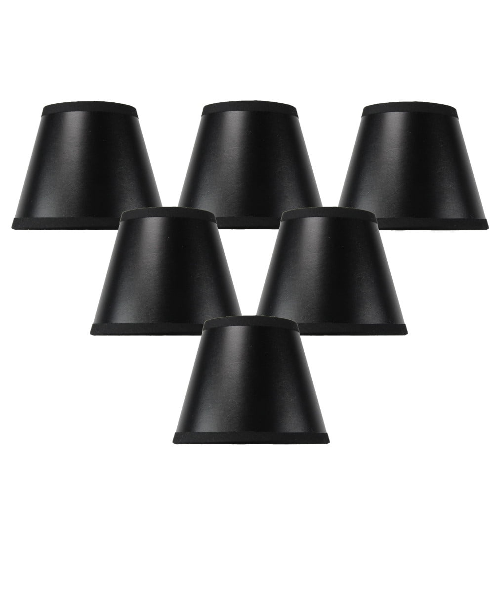 Set of 6 Black Parchment Gold-Lined Chandelier Candle Clip Lamp Shade 3x5x4