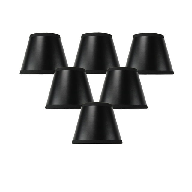 Set of 6 Black Parchment Gold-Lined Chandelier Candle Clip Lamp Shade 3x5x4