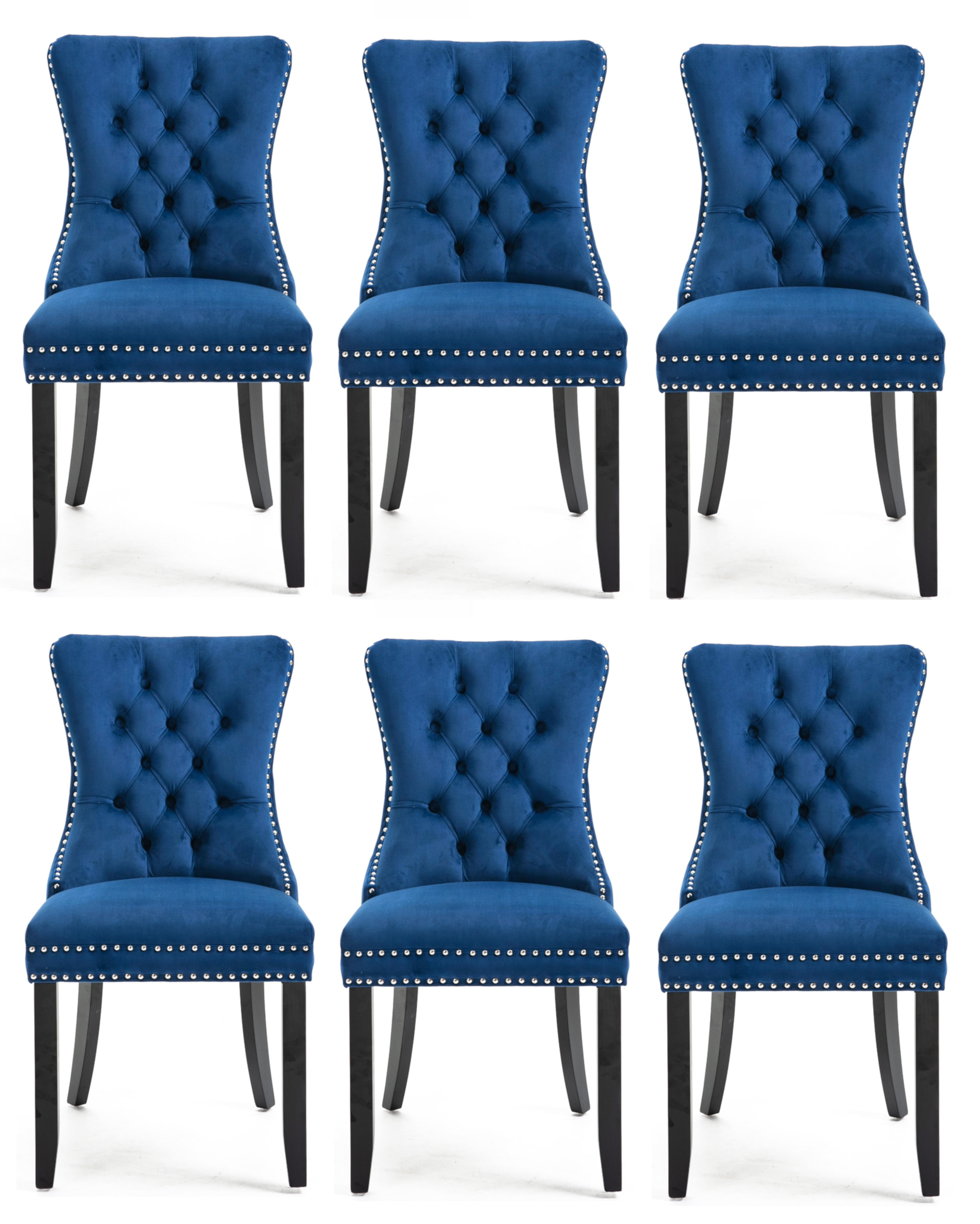 Rhomtree Glam Wood Solid Print Dining Side Chairs, Blue (Set of 6)