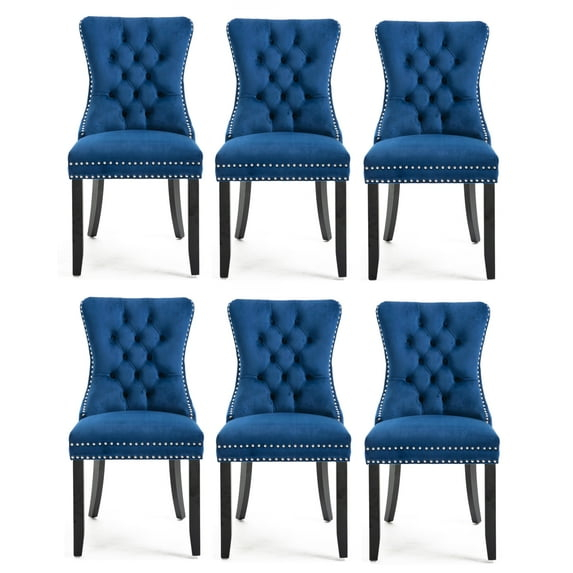 Rhomtree Glam Wood Solid Print Dining Side Chairs, Blue (Set of 6)