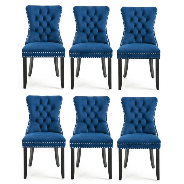 Rhomtree Glam Wood Solid Print Dining Side Chairs, Blue (Set of 6)