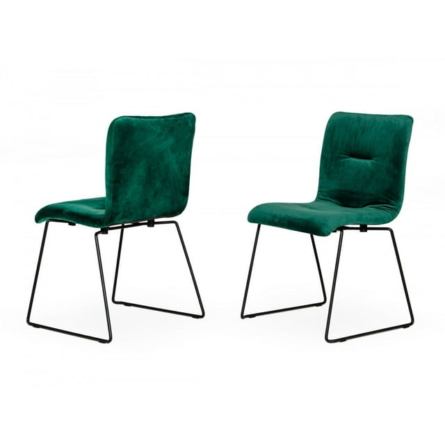 Set of Two Emerald Green Velvet Dining Chairs