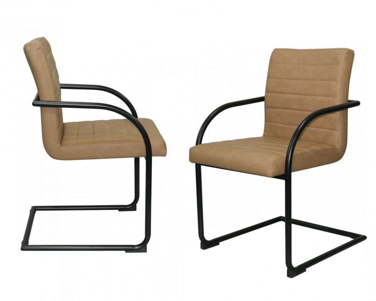 Tan Faux Leather Industrial Dining Chairs - Set of 2