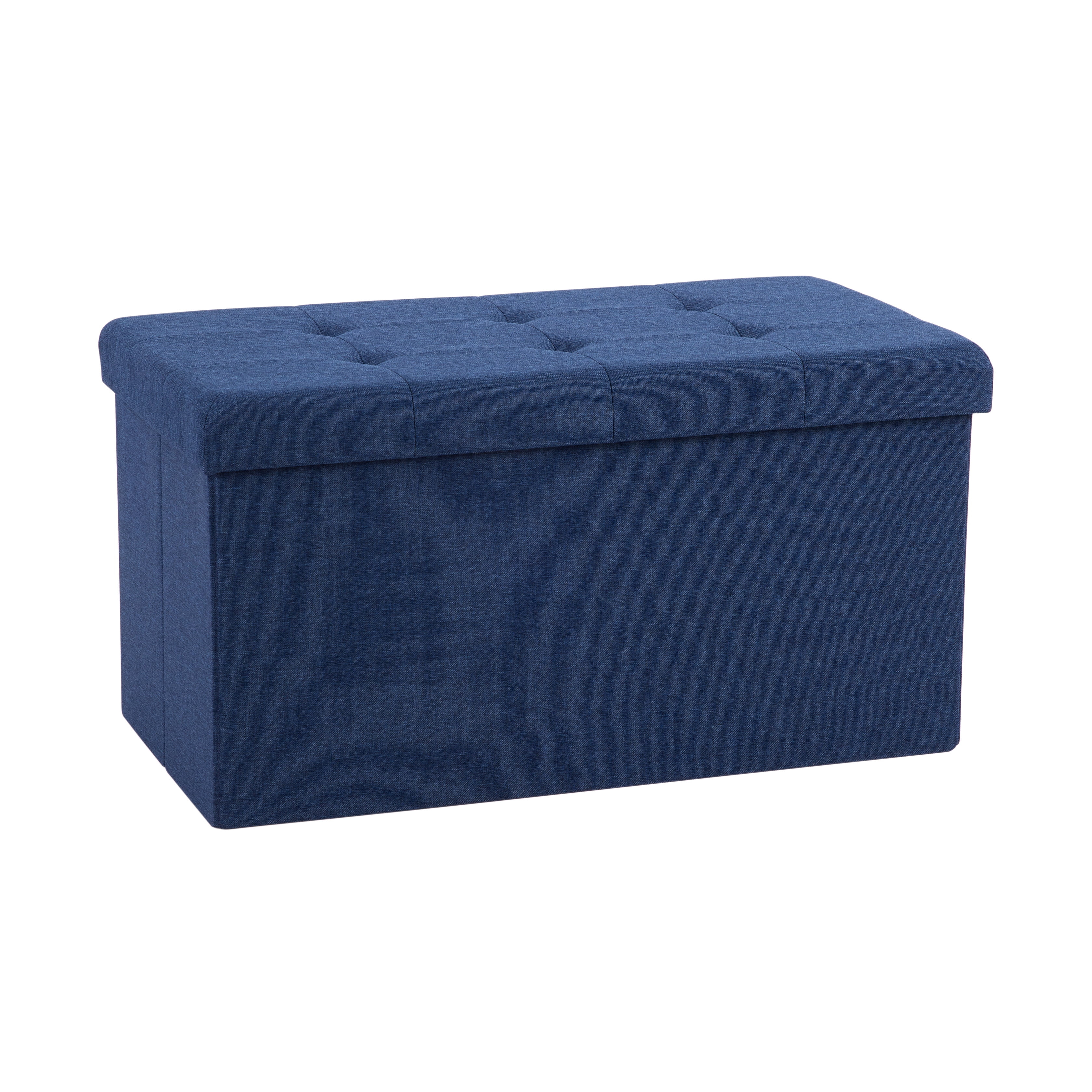Seville Classics Cushioned Fabric Ottoman Hidden Storage Chest Footrest Chair, Padded Seat for Bedroom, Dorm, Loft, Living Room, Entryway, Hallway, Midnight Blue, 30" Bench