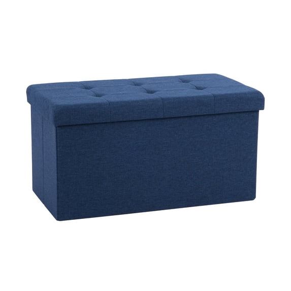 Seville Classics Cushioned Fabric Ottoman Hidden Storage Chest Footrest Chair, Padded Seat for Bedroom, Dorm, Loft, Living Room, Entryway, Hallway, Midnight Blue, 30" Bench