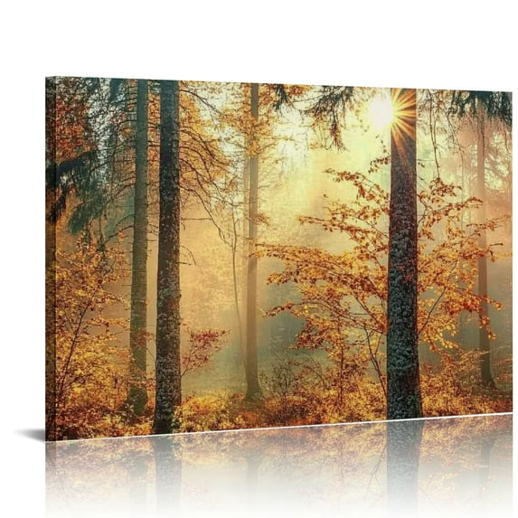 Shadudu  Mystery Forest Light Wall Art, Nature Landscape Pictures Canvas Prints Wall Decor, Autumn Trees Paintings Hang for Office Bedroom, Bathroom, Living Room for Home Decoration  36x24in