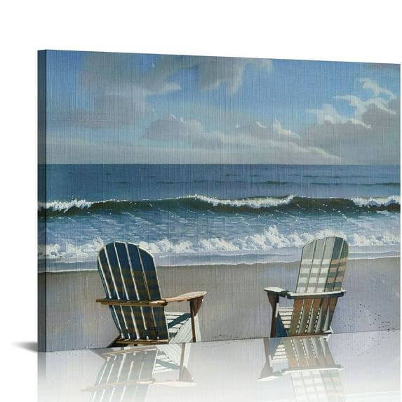 Shadudu The Stupell Home Decor Two White Chairs on The Beach Stretched Canvas Wall Art, 20x16-inch, Multi-Color 20x16in