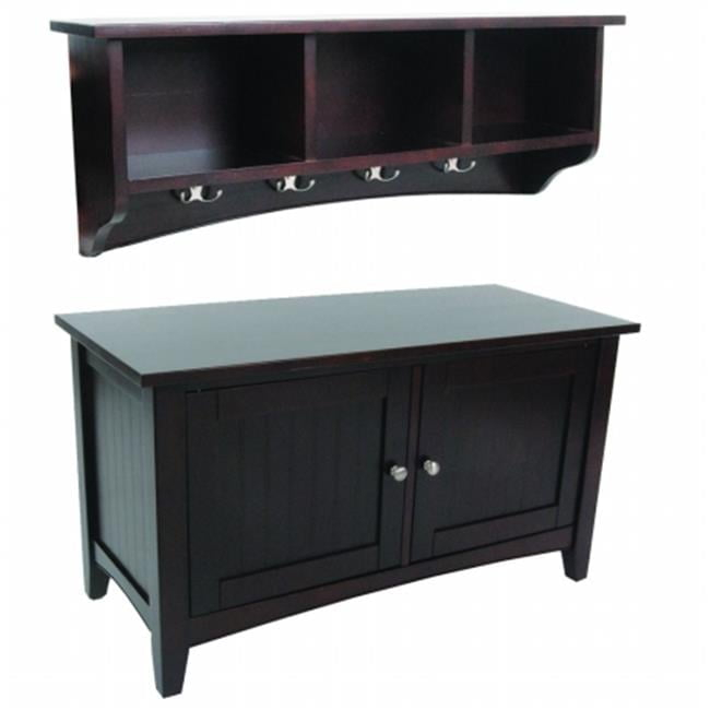 Alaterre Shaker Cottage Storage Bench/Coat Hook with Storage, Espresso