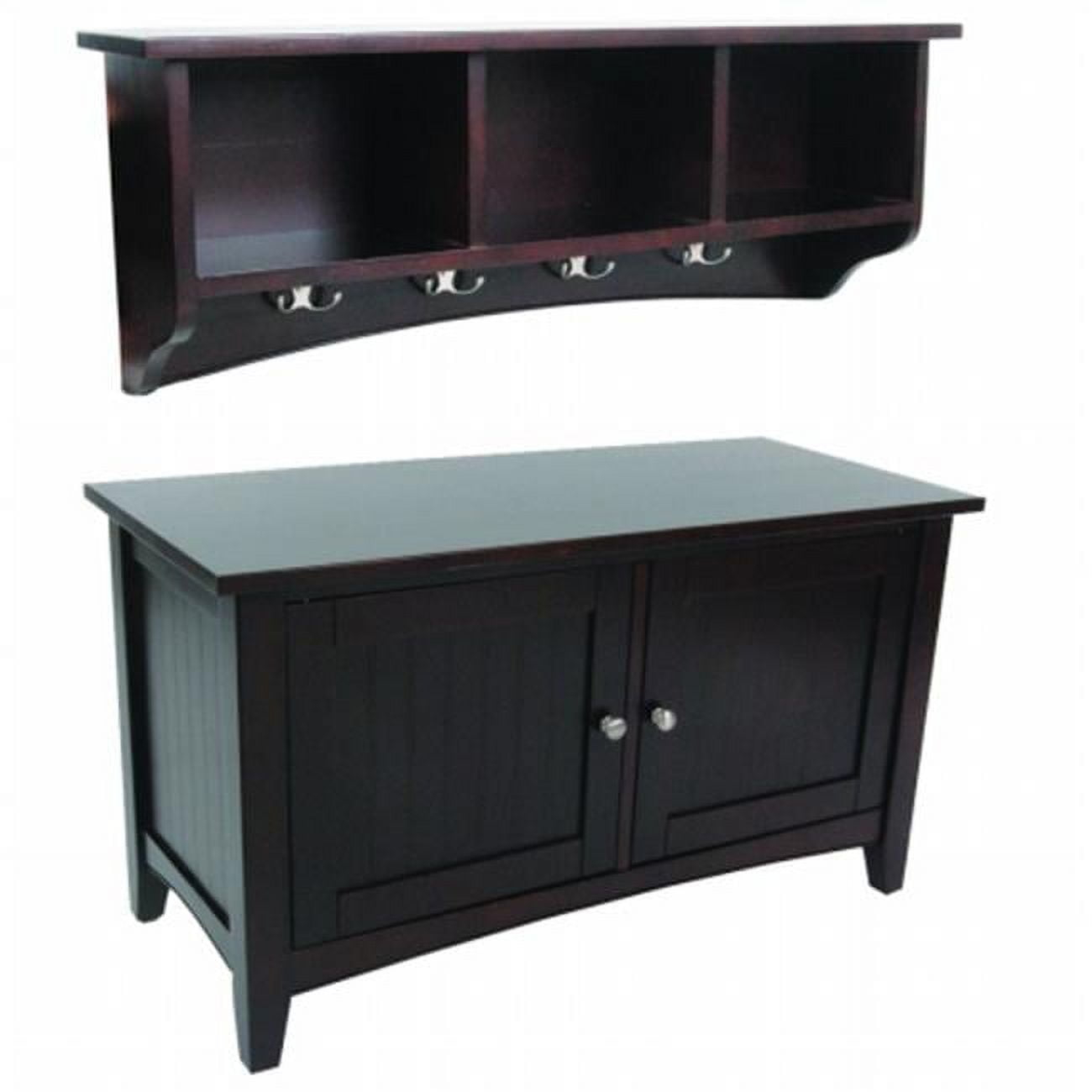 Alaterre Shaker Cottage Storage Bench/Coat Hook with Storage, Espresso