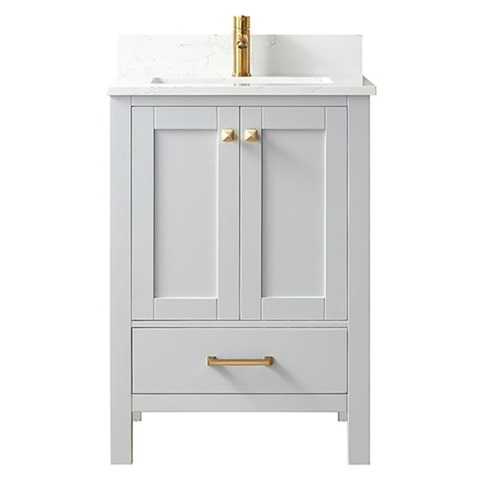 Shannon 24" Single Sink Bathroom Vanity White Stone Top in Gray No Mirror