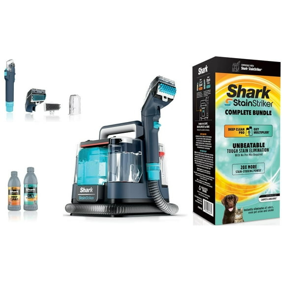 Shark StainStriker Portable Spot & Stain Remover, Carpet & Upholstery Cleaner with 2 tools, 6 oz. Deep Clean Pro Formula and 12 oz. OXY Multiplier Formula.