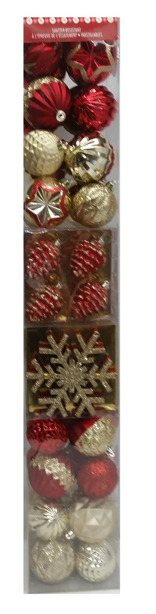 Shatter Resistant Christmas Ornaments, Red & Gold, 52-piece Set