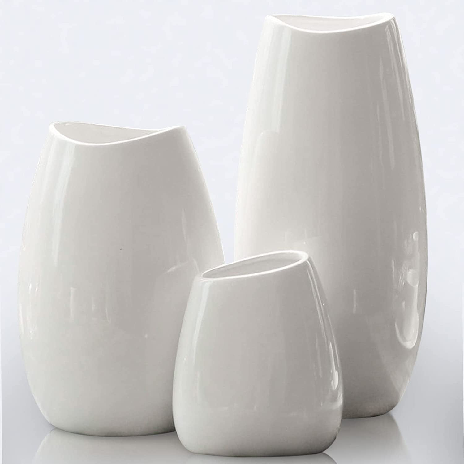 ShengRui Ceramic Vase Set of 3 White Flower Vase for Home Decor, Modern Decorative Vase for Flowers Vases for Your Ideal Shelf Decor/Table/Living Room/Kitchen/Office-White
