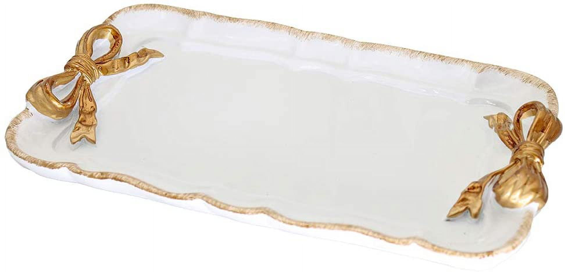 Vintage Decorative Tray Towel Tray Storage Tray Dish Plate Fruit Trays Rings Chain Bracelets Earrings Trays Cosmetics Jewelry Organizer Retro Design Bow-Knot Resin Plate (White)
