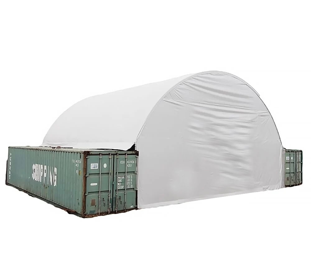 Shipping Container Canopy Shelter Kit - 20'(L) x 20'(W) 21 Oz 610 GSM PVC White Cover Storage Container Roof with Back End Wall - Snow, UV and Weather-Resistant
