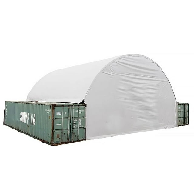 Shipping Container Canopy Shelter Kit - 20'(L) x 20'(W) 21 Oz 610 GSM PVC White Cover Storage Container Roof with Back End Wall - Snow, UV and Weather-Resistant