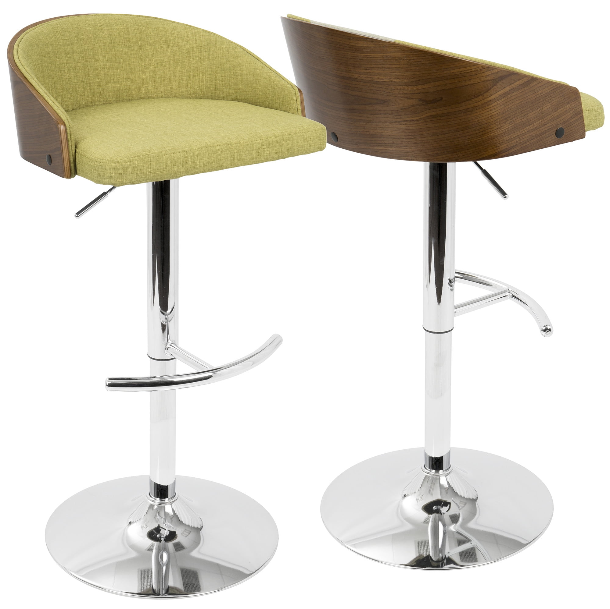 Shiraz Mid-Century Modern Adjustable Barstool in Walnut and Green by LumiSource