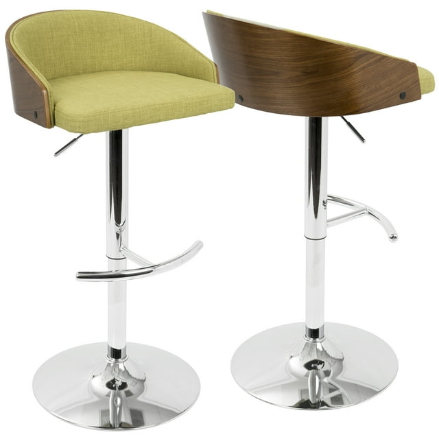 Shiraz Mid-Century Modern Adjustable Barstool in Walnut and Green by LumiSource
