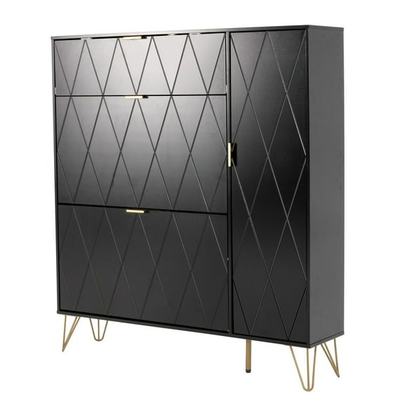 Shoe Cabinet Storage Cabinet with 3 Flip Drawers & Boot Rack Narrow Shoe Rack Black