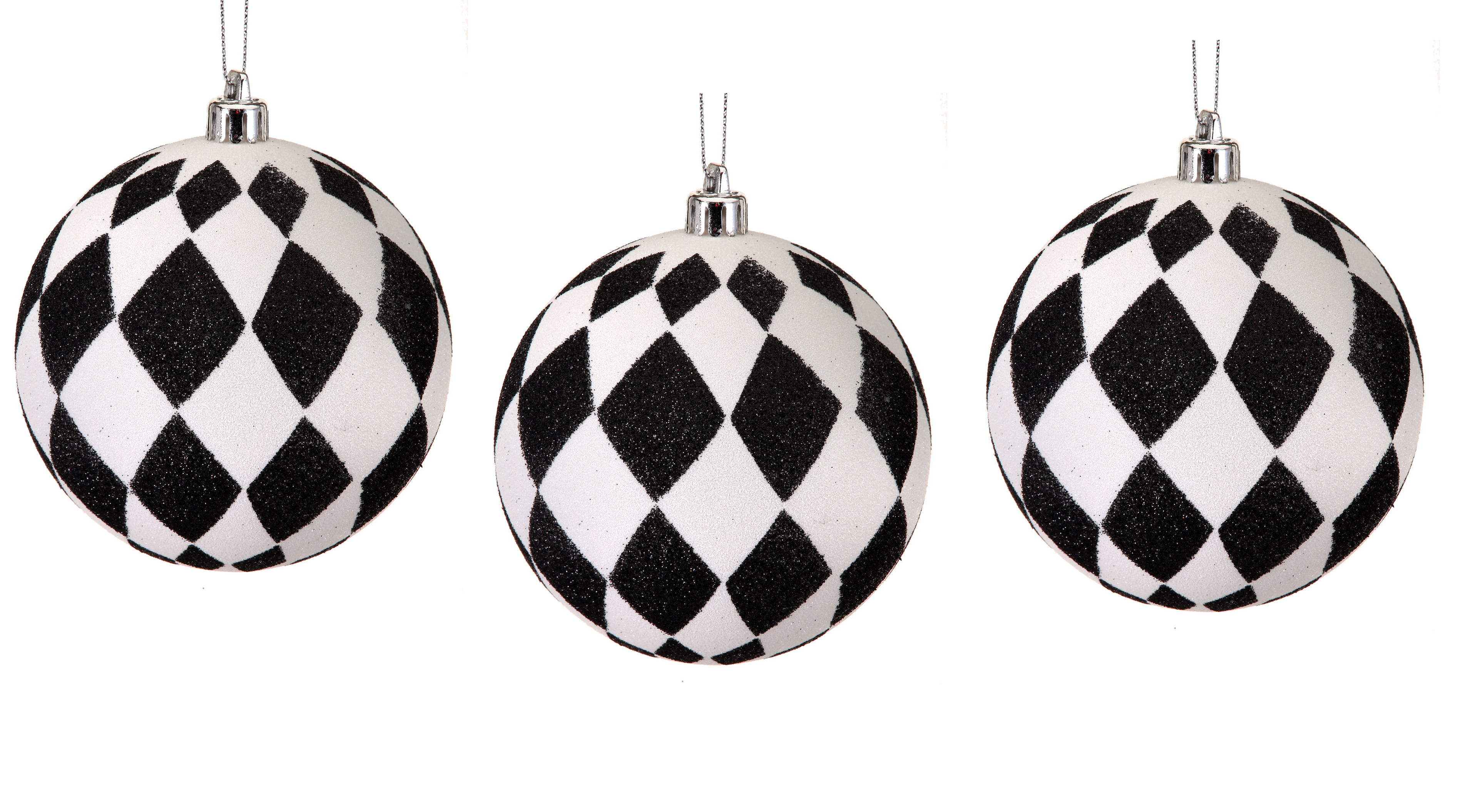 Regency 100 mm Glitter Harlequin Ball Black and White Ornaments