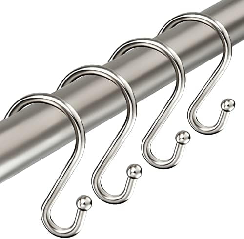 Shower Curtain Hooks Rings, Stainless Steel S Shaped Shower Hooks Rust Proof, Shower Curtain Hangers for Shower Curtain, Kitchen, Wardrobe & Garden,
