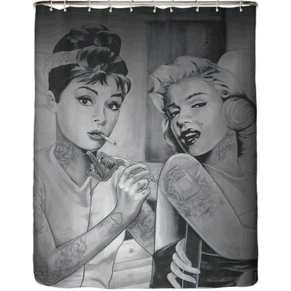 Shower Swag Audrey & Marilyn JDH Fabric Shower Curtain with 12 White Hooks - 72" x 72"