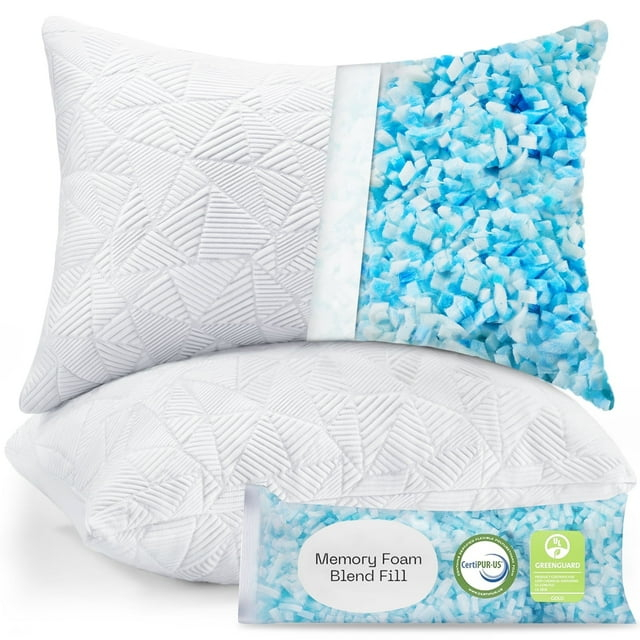 Arsny Cooling Queen Shredded Memory Foam Bed Pillows - Gel-Infused (2 Count)