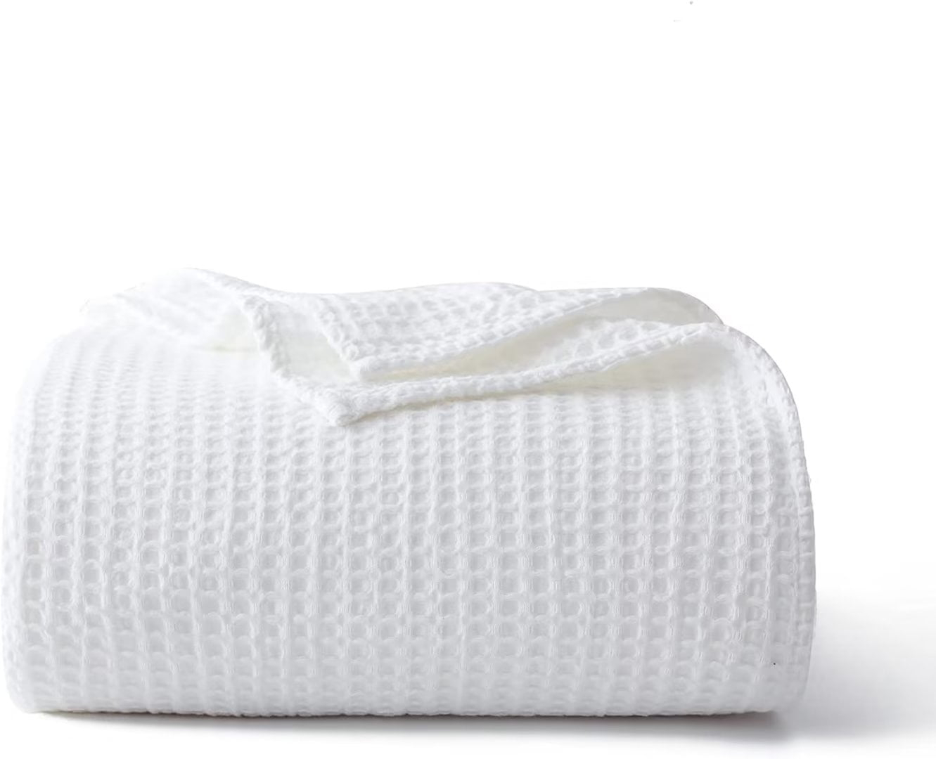 Shunjie.Home 100% Cotton Waffle Bed Blanket Queen Size, Throw Blanket for Couch All Seasons (White, 90x90)