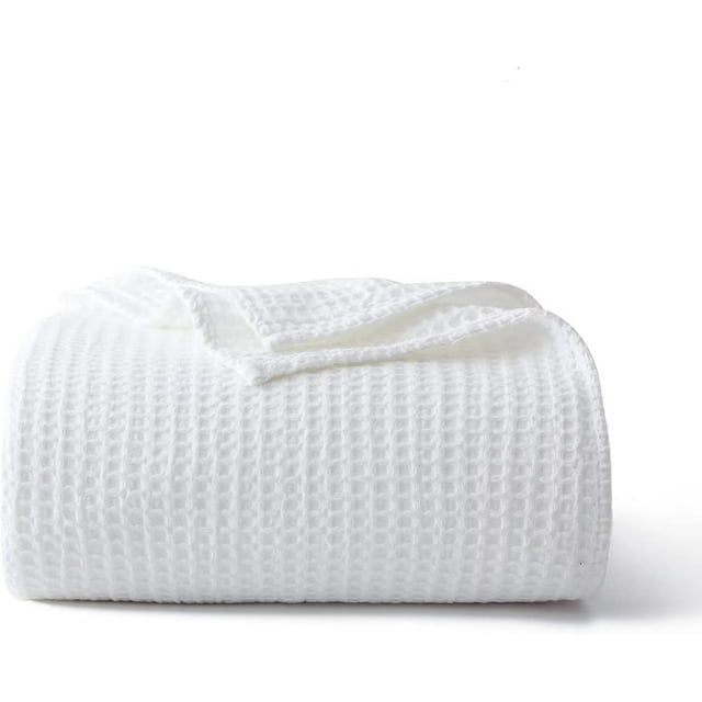 Shunjie.Home 100% Cotton Waffle Bed Blanket Queen Size, Throw Blanket for Couch All Seasons (White, 90x90)