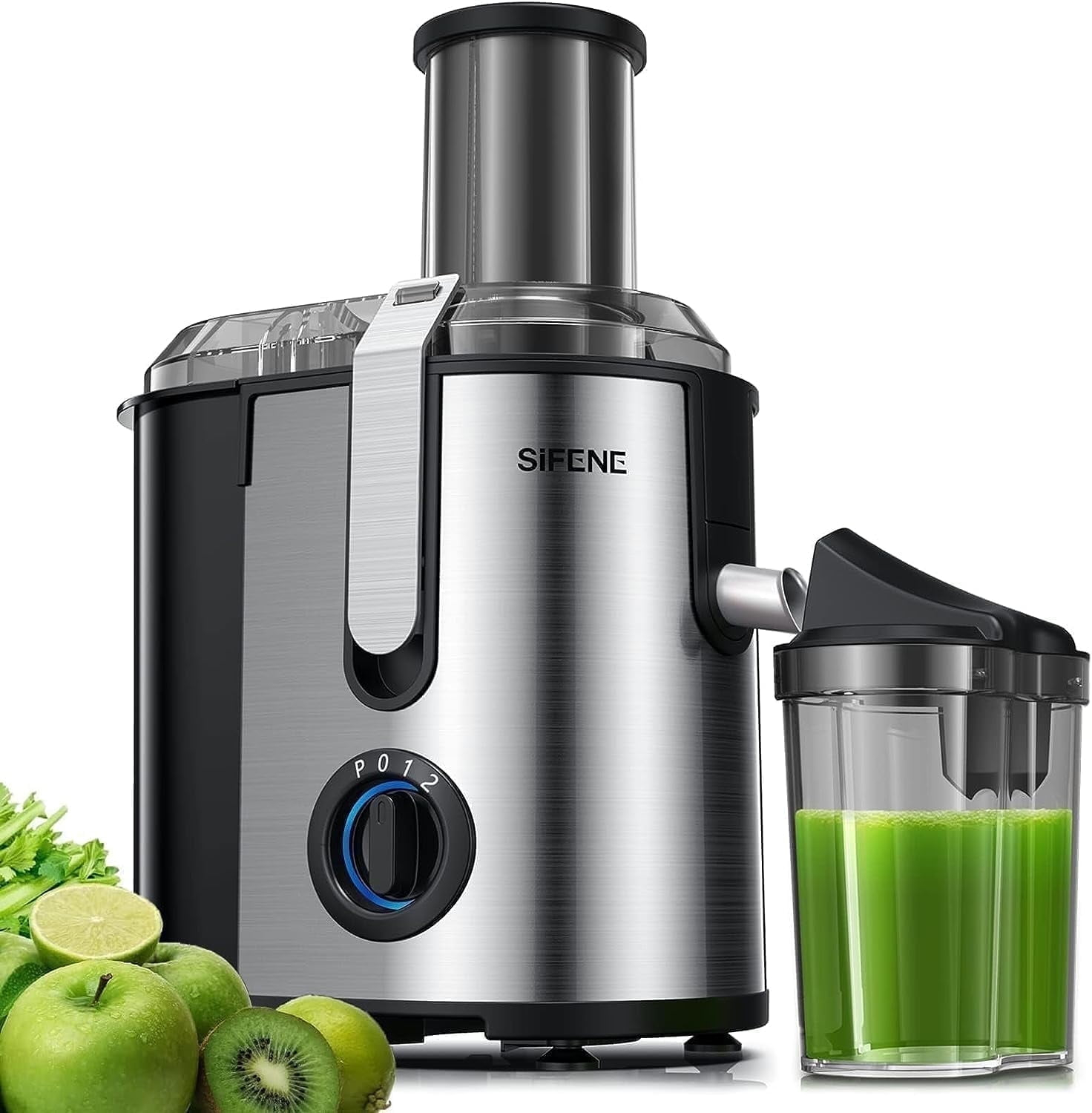 SiFENE 800W Centrifugal Juicer Machine, 3.2" Wide Chute, 3 Speed Setting, Overheat Protection, Easy to Clean, Silver