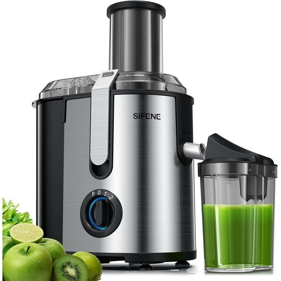 SiFENE 800W Centrifugal Juicer Machine, 3.2" Wide Chute, 3 Speed Setting, Overheat Protection, Easy to Clean, Silver