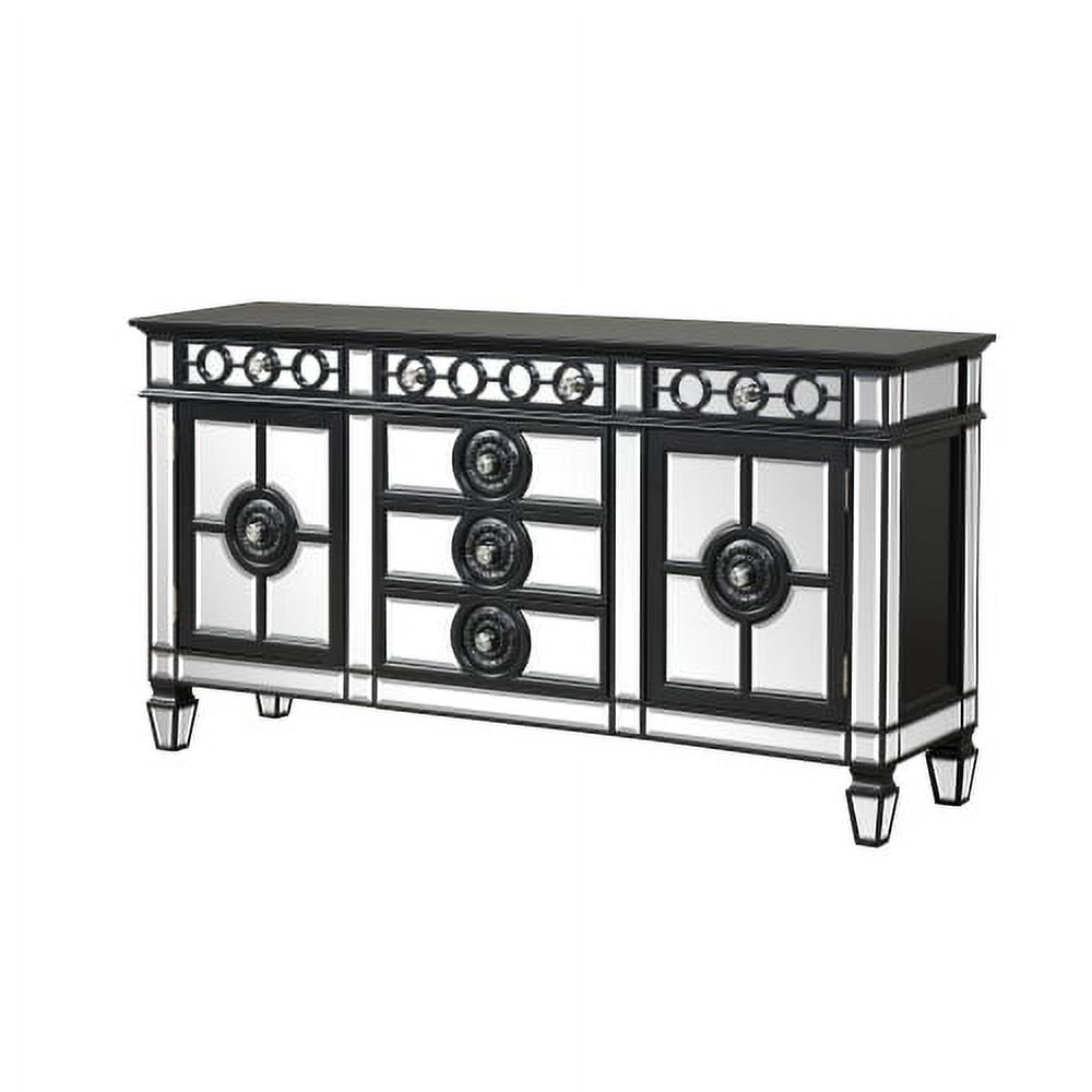 Sideboard Buffet with Storage, Mirror decoration Storage Cabinet with 6 Drawers, 2 Doors (Inside 2 Compartments w/1 Wooden Shelf) for Kitchen Room, Black