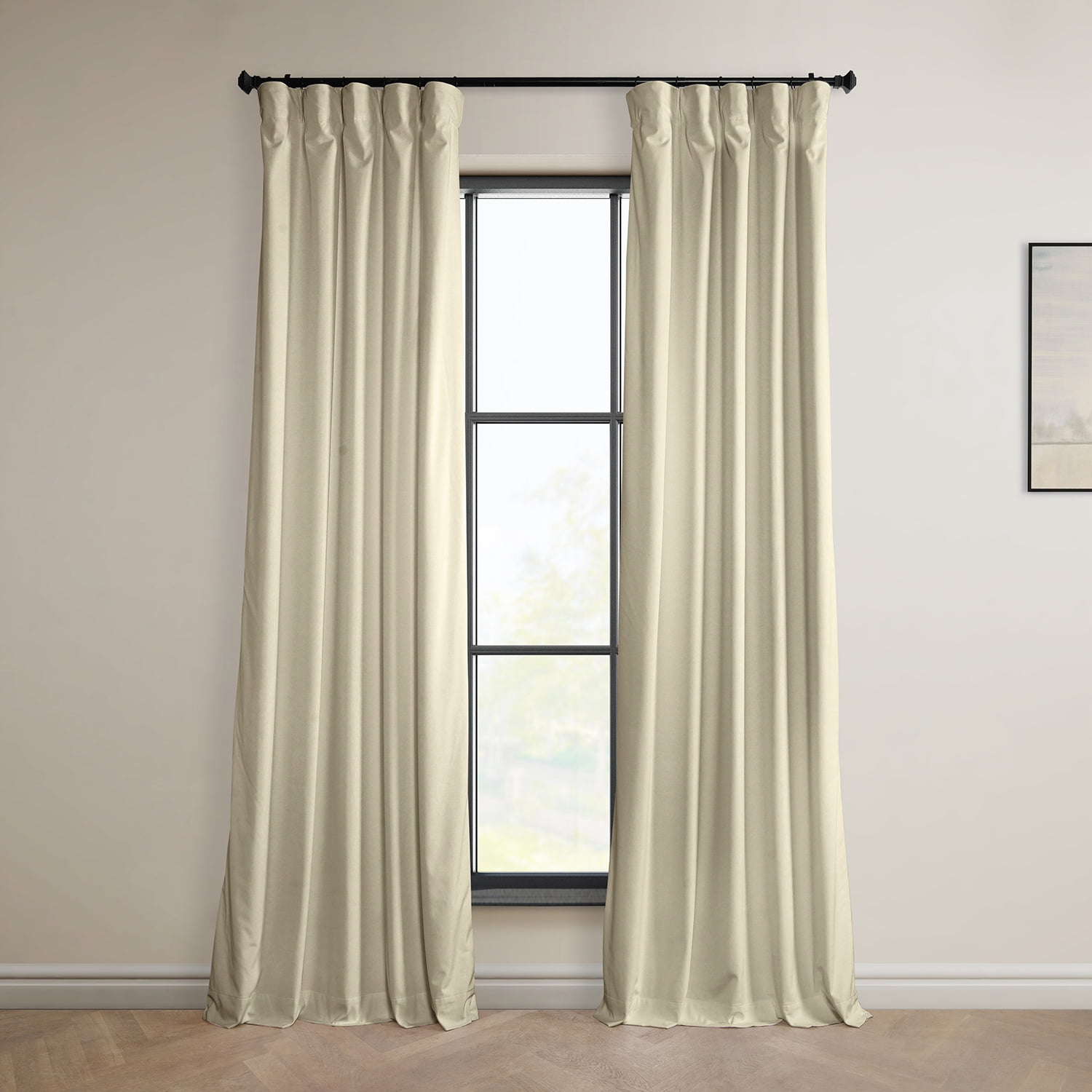 Half Price Drapes Signature Angora Beige Plush Velvet Hotel Blackout Curtains(1 Panel), 50W X 96L