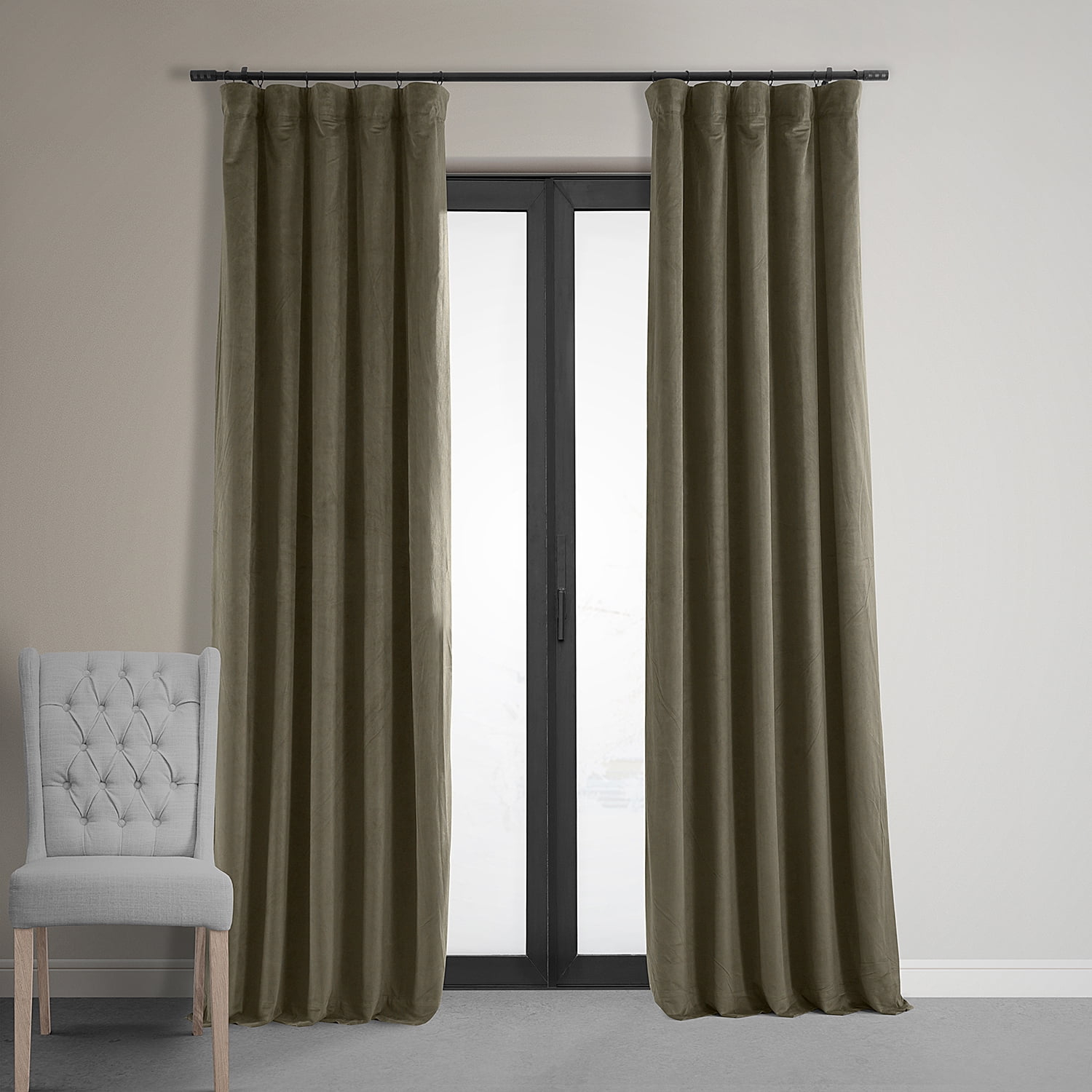 Half Price Drapes Signature Denver Taupe Velvet Blackout Curtains For Bedroom(1 Panel), 50WX 96L