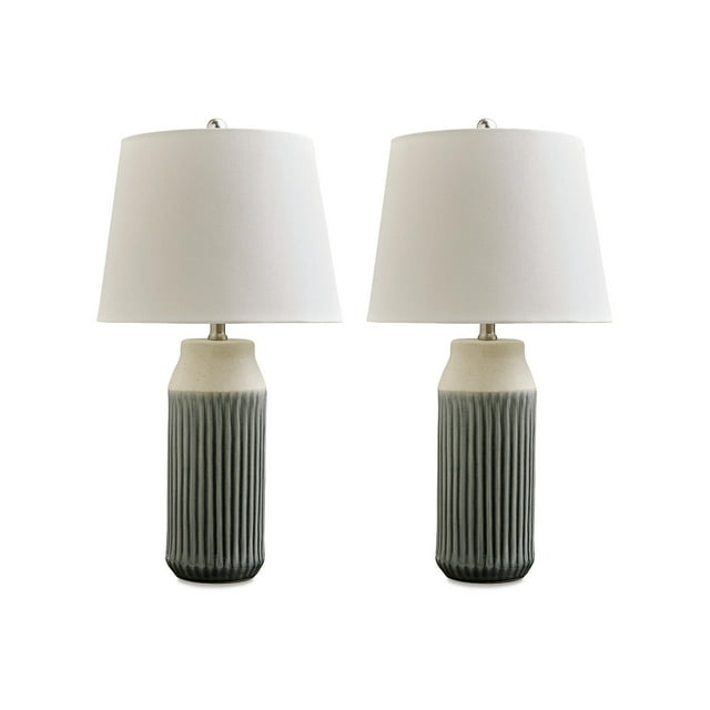 Signature Design by Ashley Afener Contemporary 25.75" Ceramic Table Lamp, Set of 2, Blue & Beige