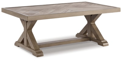 Signature Design by Ashley Beachcroft Outdoor Coffee Table - Porcelain Top with Aluminum Base - Beige