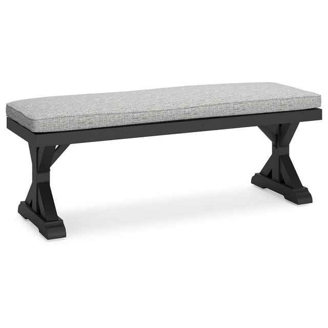 Signature Design by Ashley Beachcroft Outdoor Bench with Cushion, Black & Light Gray