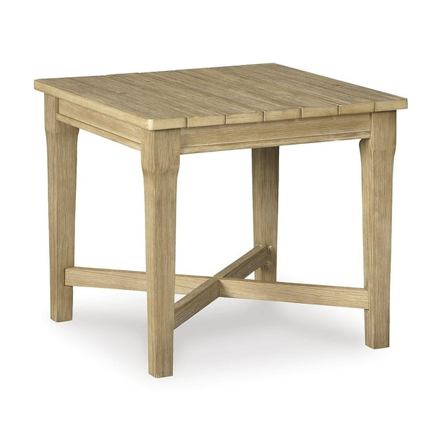 Signature Design by Ashley Carter Hall Outdoor End Table, Weather-Resistant Eucalyptus Wood, Square, Beige