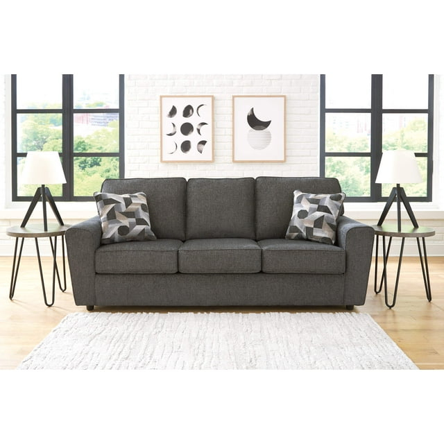 Signature Design by Ashley Cascilla Contemporary Fabric & Wood Loveseat in Gray