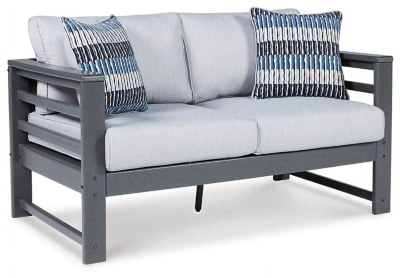 Signature Design by Ashley Casual Amora Outdoor Loveseat with Cushion  Charcoal Gray
