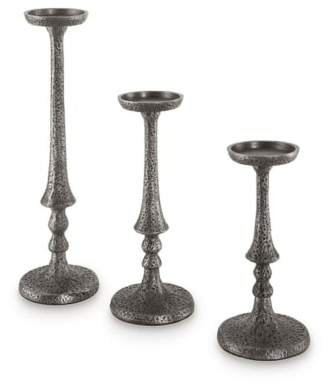 Signature Design by Ashley Casual Eravell Candle Holder, Set of 3, Pewter Finish