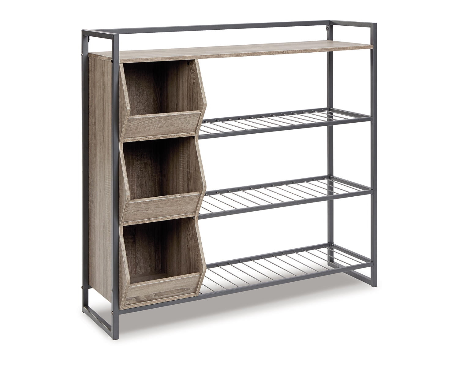 Signature Design by Ashley Casual Maccenet Shoe Rack  Grayish Brown/Gunmetal