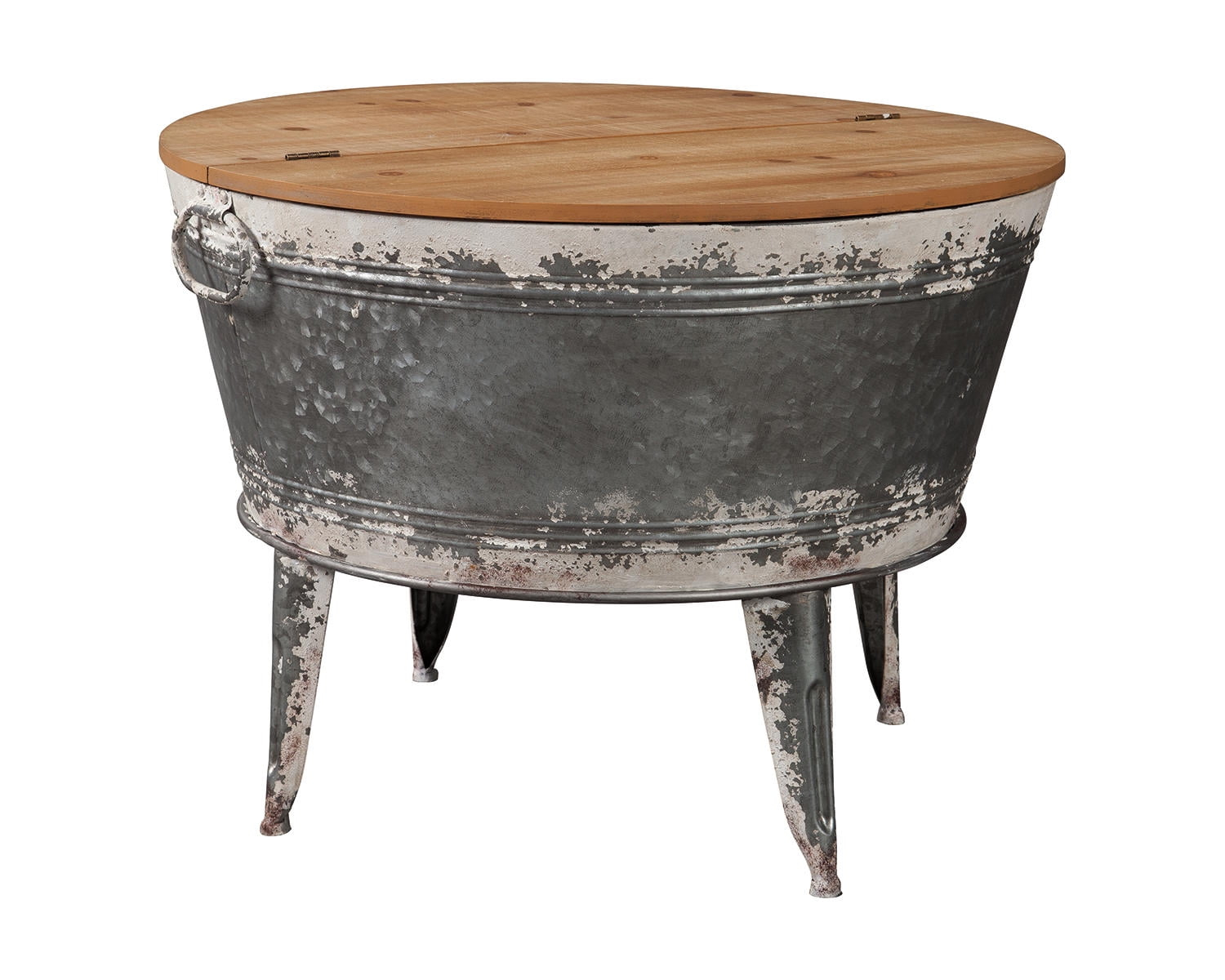 Distressed Metal Frame Cocktail Table with Hinged Lift Top Storage Brown/Gray - Benzara